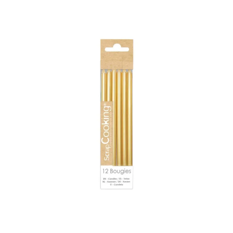 Guy Demarle Décors Réutilisables|Décors Comestibles*12 Bougies longues dorées 12 cm