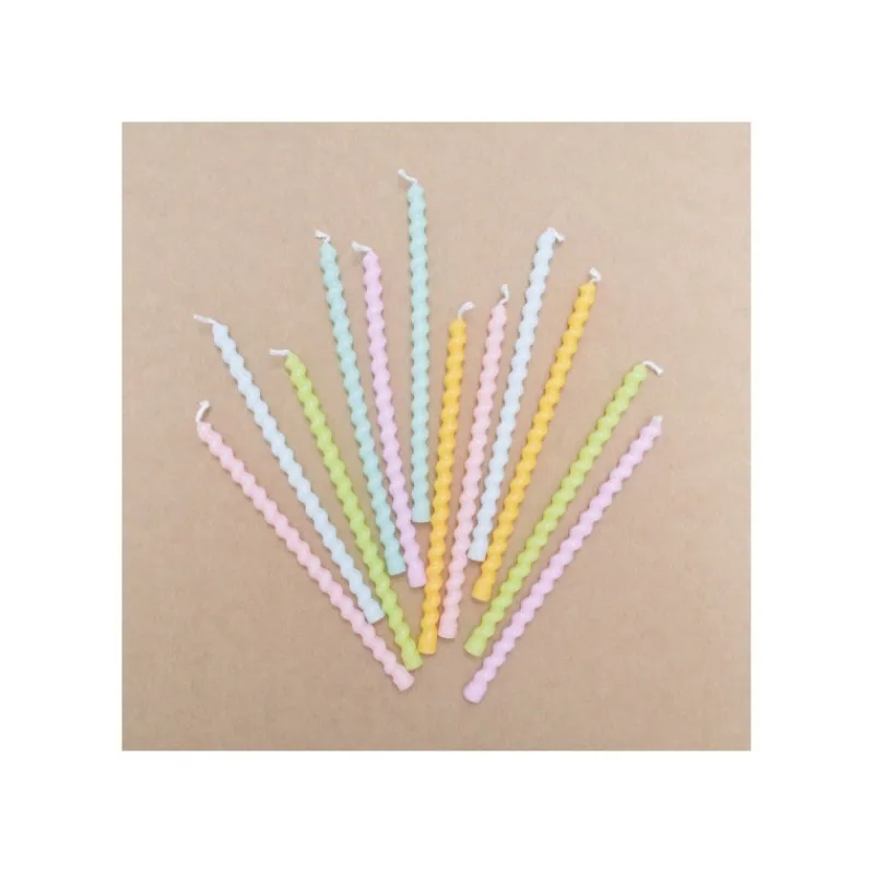 Guy Demarle Décors Réutilisables|Décors*12 Bougies longues torsadées pastel 12 cm