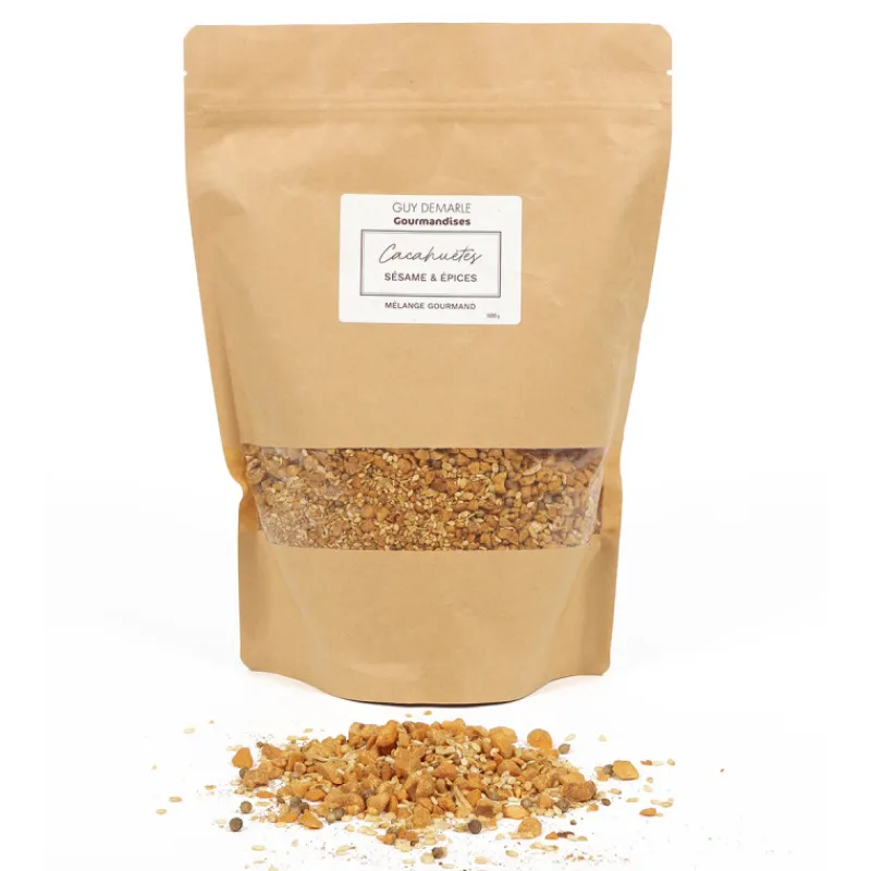 Guy Demarle Épices Et Condiments|Fruits Secs Et Confits*Recharge Mélange gourmand - Cacahuètes, Sésame & Epices - Sachet kraft 500gr